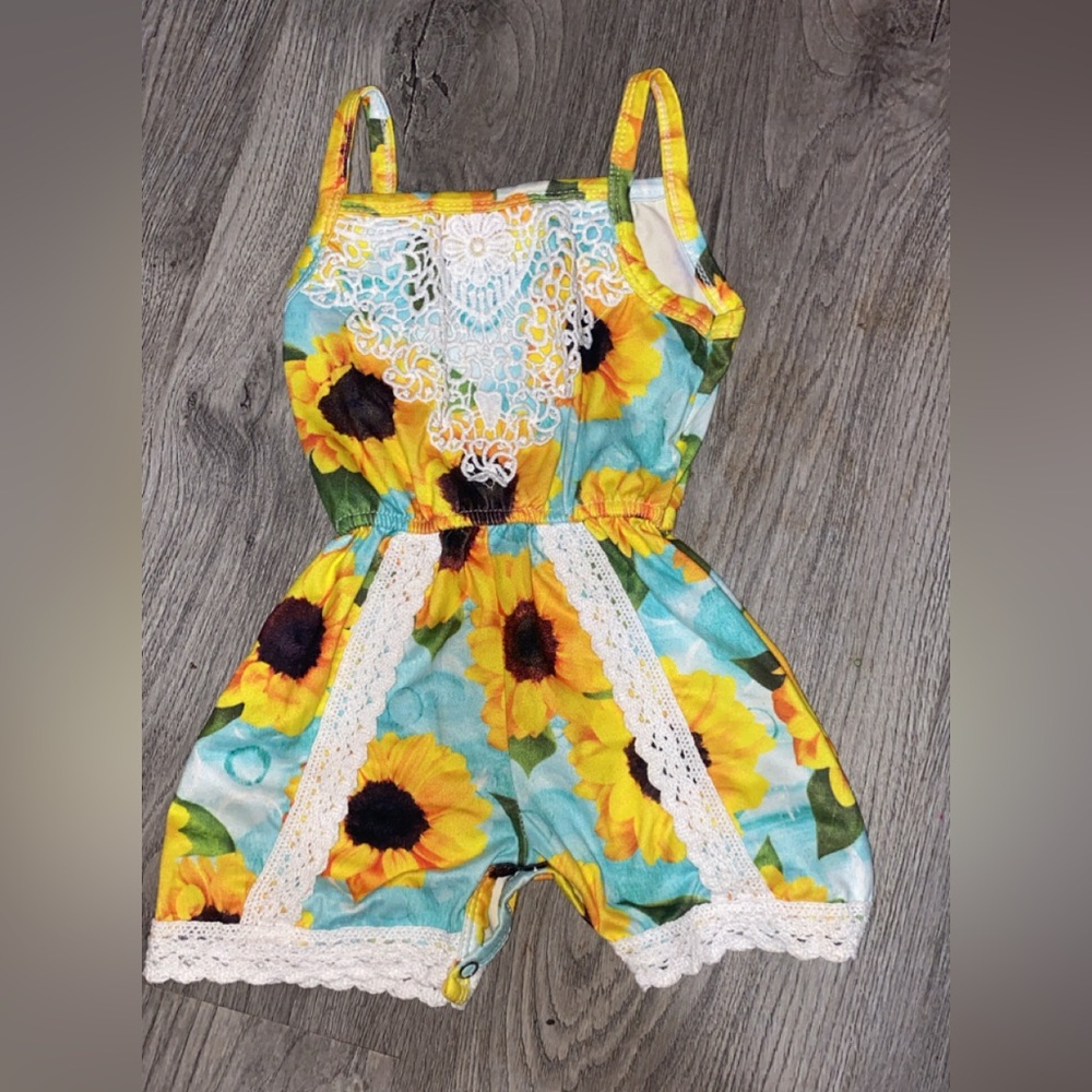 Boutique Sunflower Shorts Romper